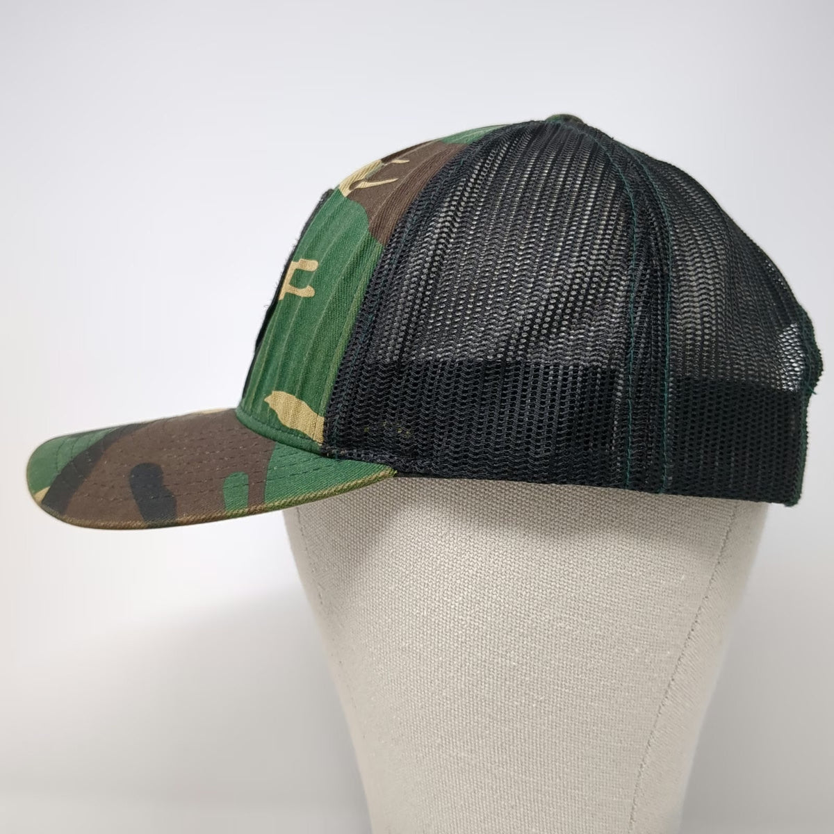 Richardson Trucker Hat Green Camo One Size Barbarian Brewing Wolf Patch Snapback