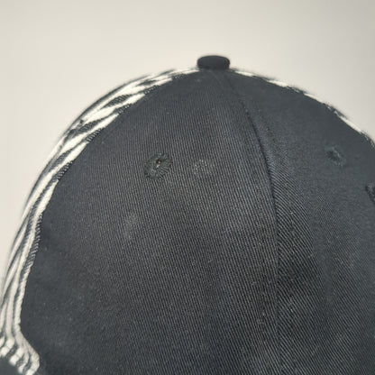 Star Snapback Hat Black One Size Adjustable Embroidered Striped Cotton