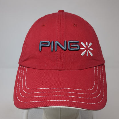 Ping Strapback Hat Red One Size Embroidered Solid 6 Panel Outdoor