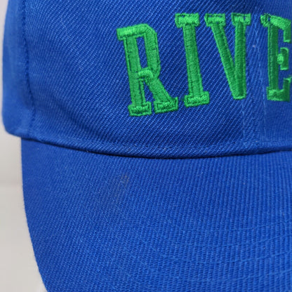 RIVER Strapback Hat Blue One Size Adjustable Embroidered Vented Holes 6 Panel