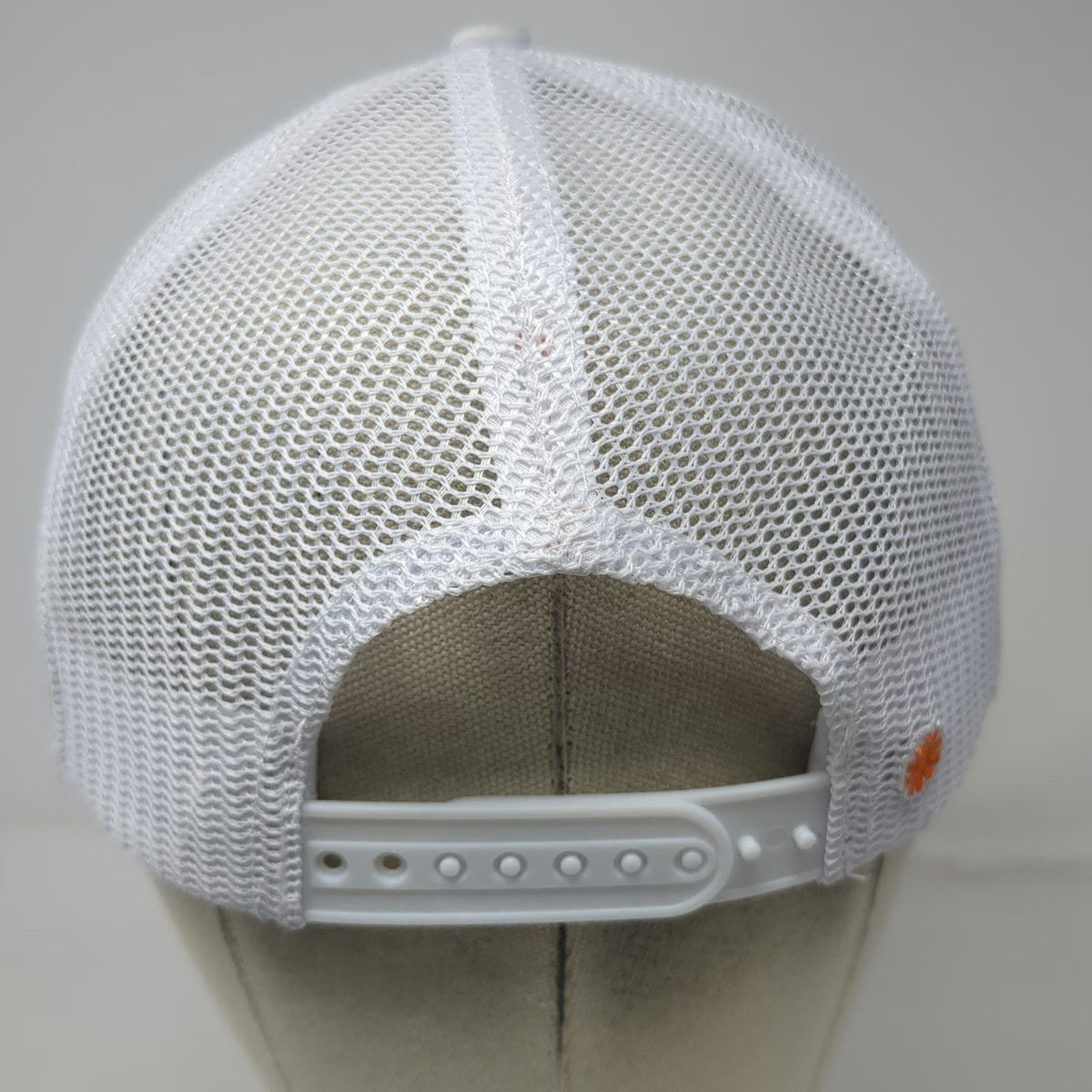 Create Trucker Hat White One Size Orange Embroidered Patch Mesh Back Snapback