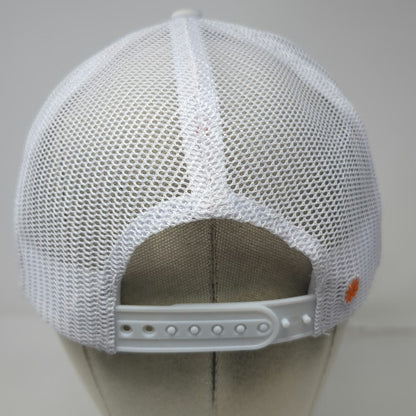 Create Trucker Hat White One Size Orange Embroidered Patch Mesh Back Snapback
