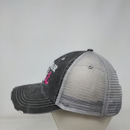 Lake Hair Don't Care Strapback Trucker Hat Gray OSFA Mesh Back Distressed