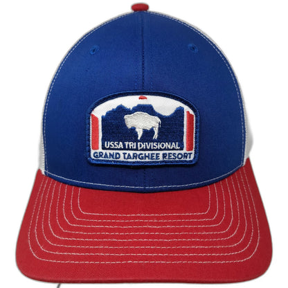 Richardson Trucker Hat Blue OSFM USSA Tri Divisional Grand Targhee Resort Bison