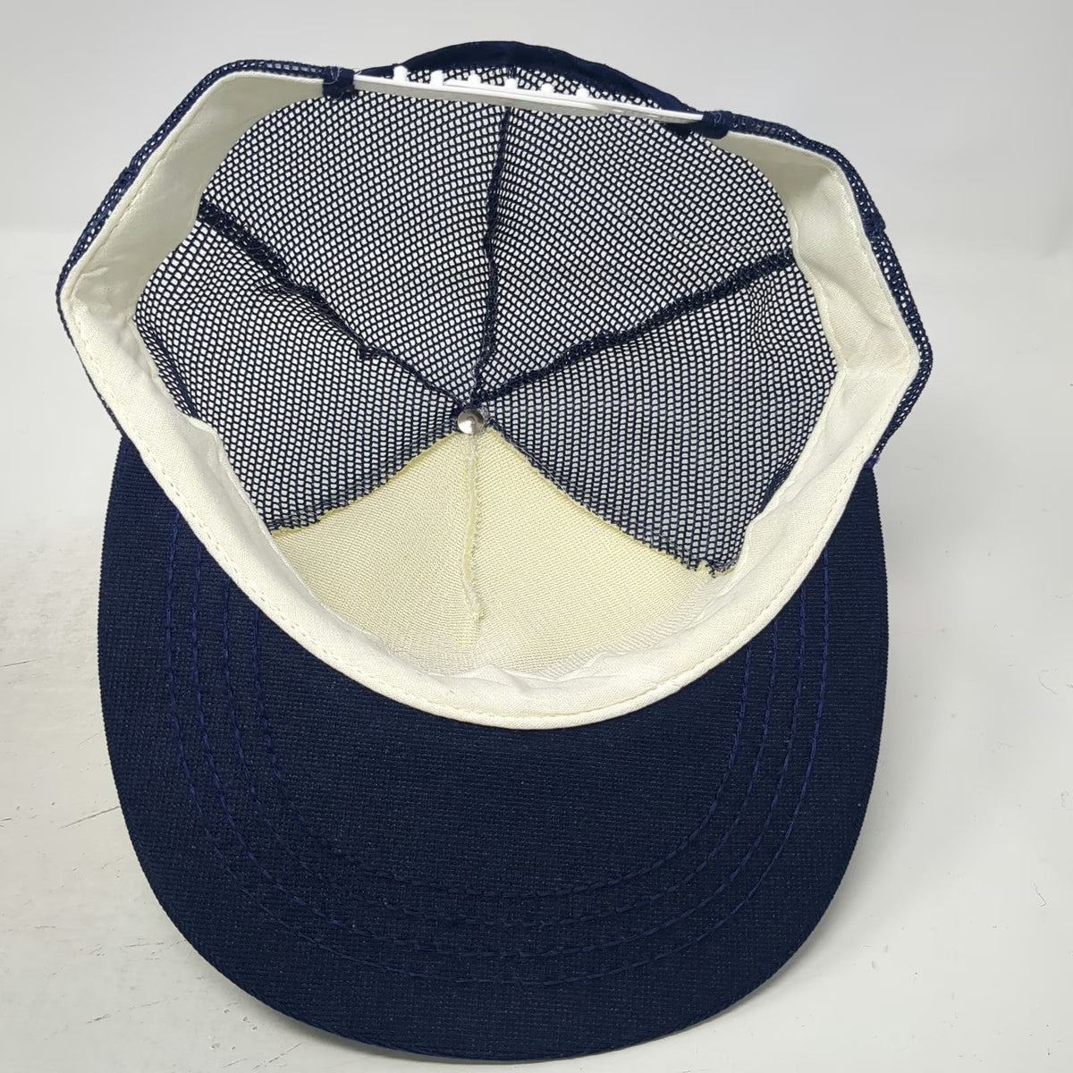 Pozzi Wood Windows Doors Trucker Hat Blue White Mesh Back Snapback USA Vintage