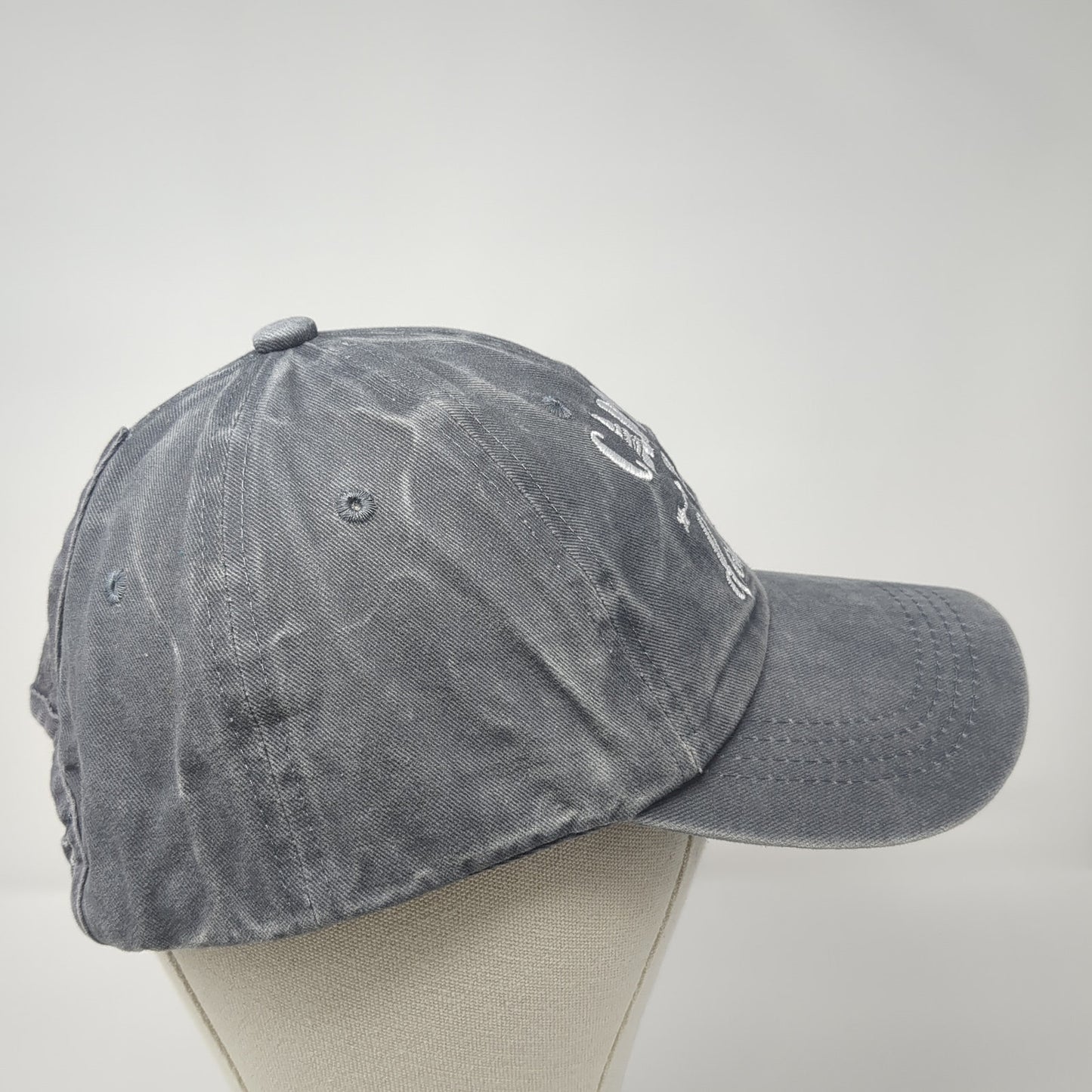 Camping Hair Don't Care Slideback Hat Gray One Size Embroidered Ponytail