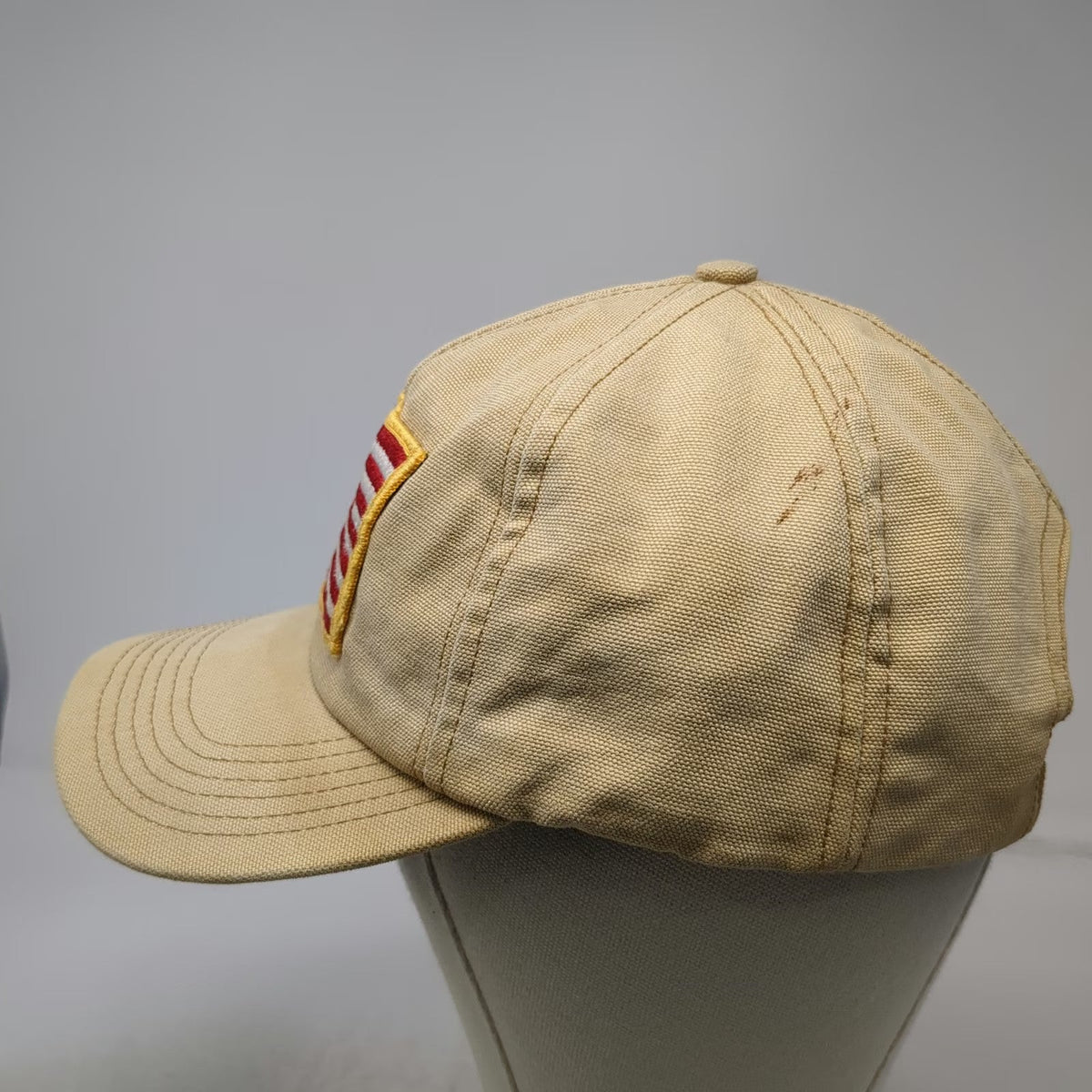 P-Tag Baseball Cap Hat Beige American Flag Patch USA Made Slideback Vintage