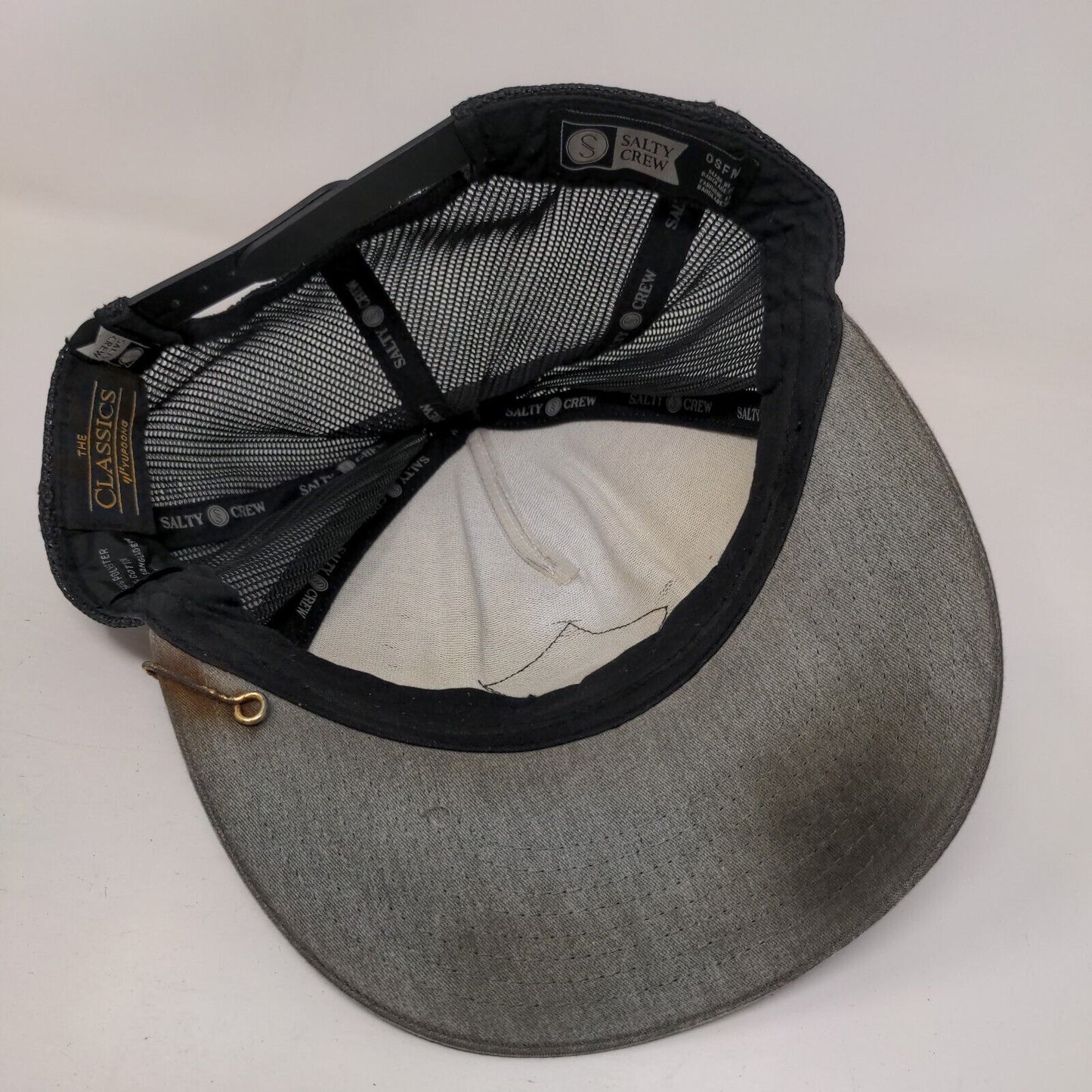 Salty Crew Patch Snapback Mesh Back Trucker Hat Gray OSFM Fishing Hook