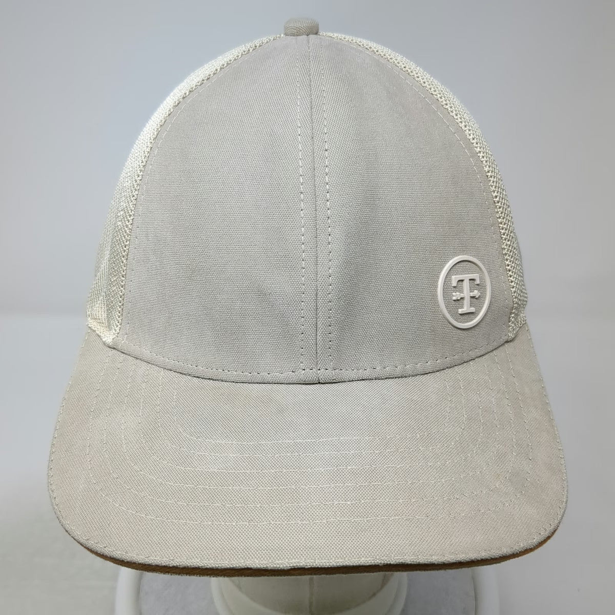 Baseball Cap Beige One Size Mesh Back Strapback Circle T Logo Polyester Hat 1939