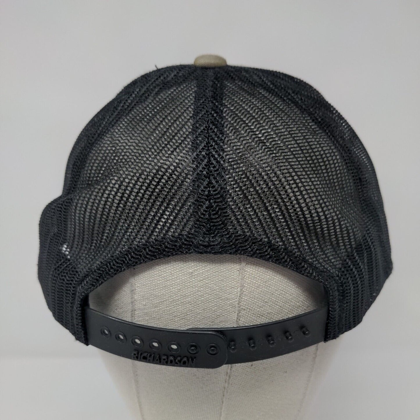 Richardson Snapback Mesh Back Trucker Hat Tan OSFA Embroidered Logo