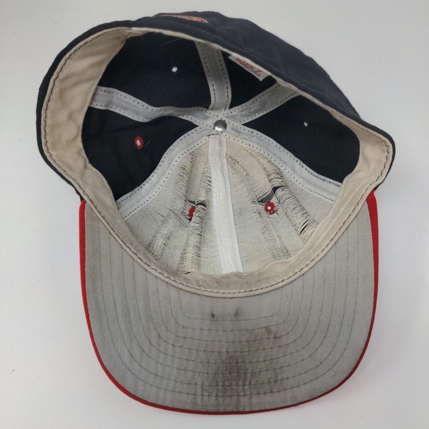 Vintage New Era Fitted Hat Blue Red Size 7 Made USA Embroidered C Arrowhead Logo
