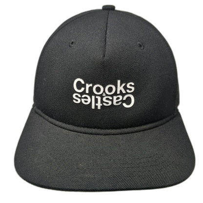 Crooks & Castles Snapback Black One Size Hat Inverted Logo Gold Pin Graphic Brim
