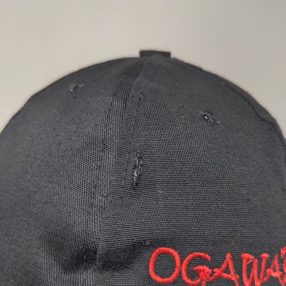 Ogawas Strapback Hat Black One Size Adjustable Embroidered Vented Holes 6 Panel