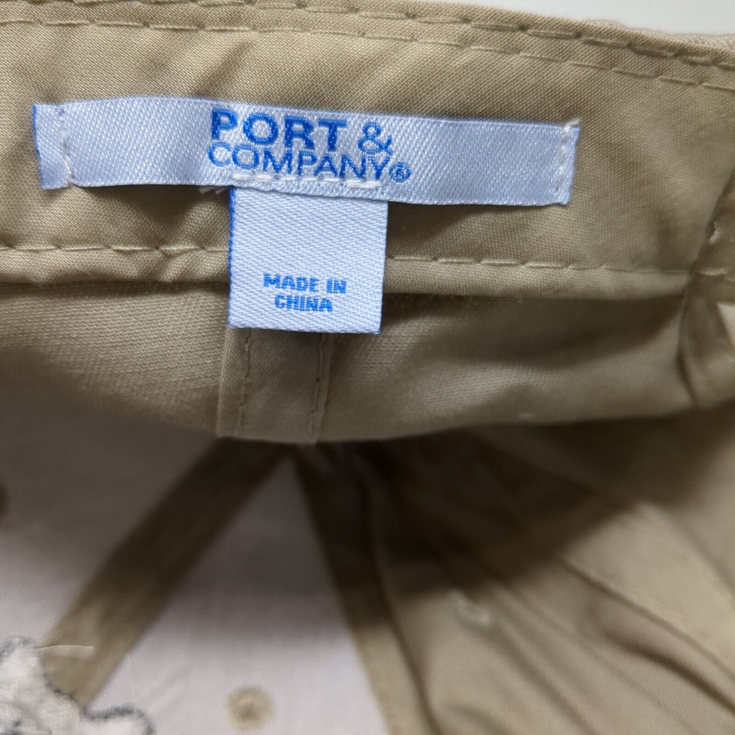 Happy Husky Strapback Hat Tan OSFA Adjustable Embroidered Port & Company Cotton