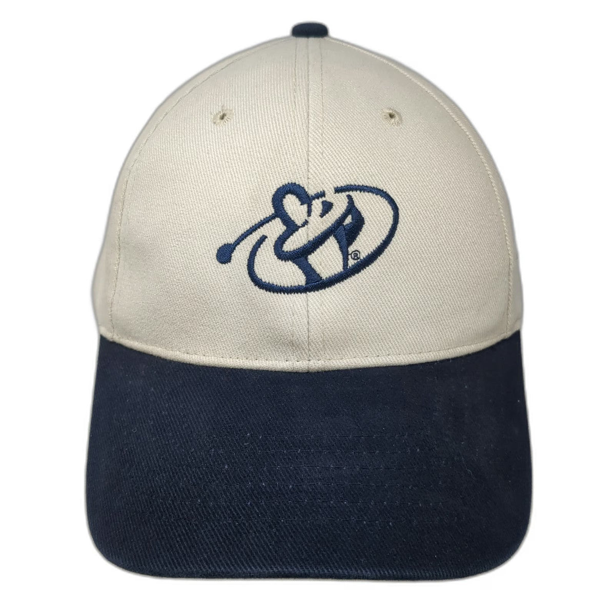Play Big Golf Logo Beige Blue One Size Baseball Cap Hat Slideback Embroidered