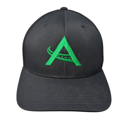 Flexfit Fitted Mesh Back Trucker Hat Size S-M Black Embroidered A Road Logo