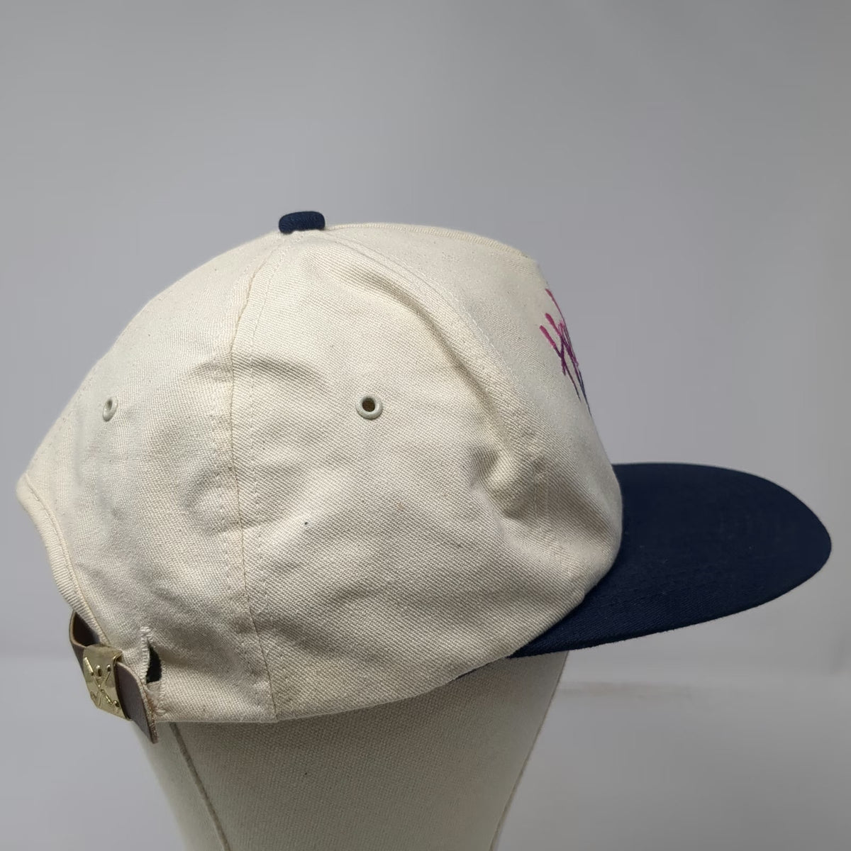 K-Products 5 Panel White Blue OS Vintage Hello Sugar Seedex Leather Strap Hat