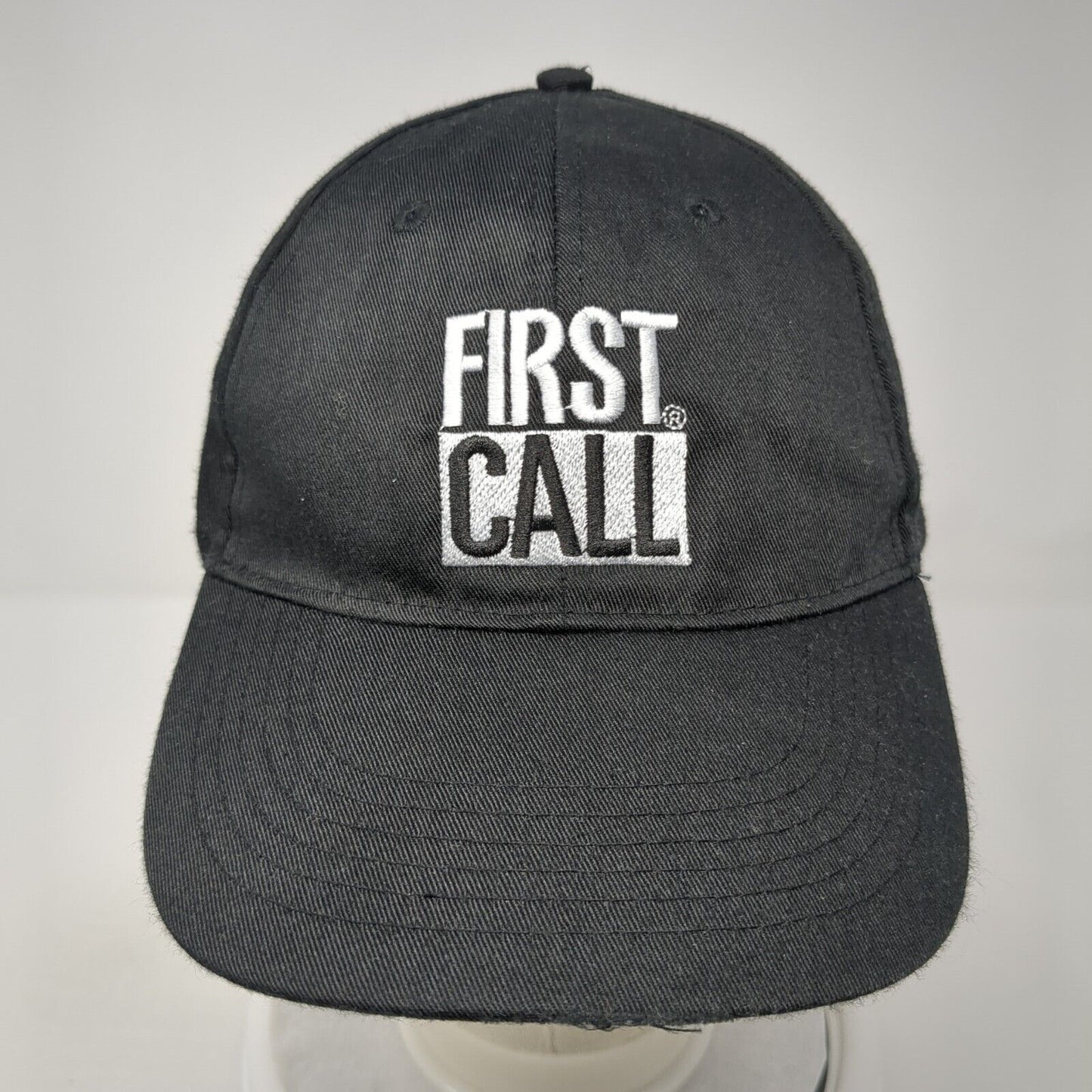 First Call Strapback Hat Black Size 58cm Adjustable Embroidered 6 Panel