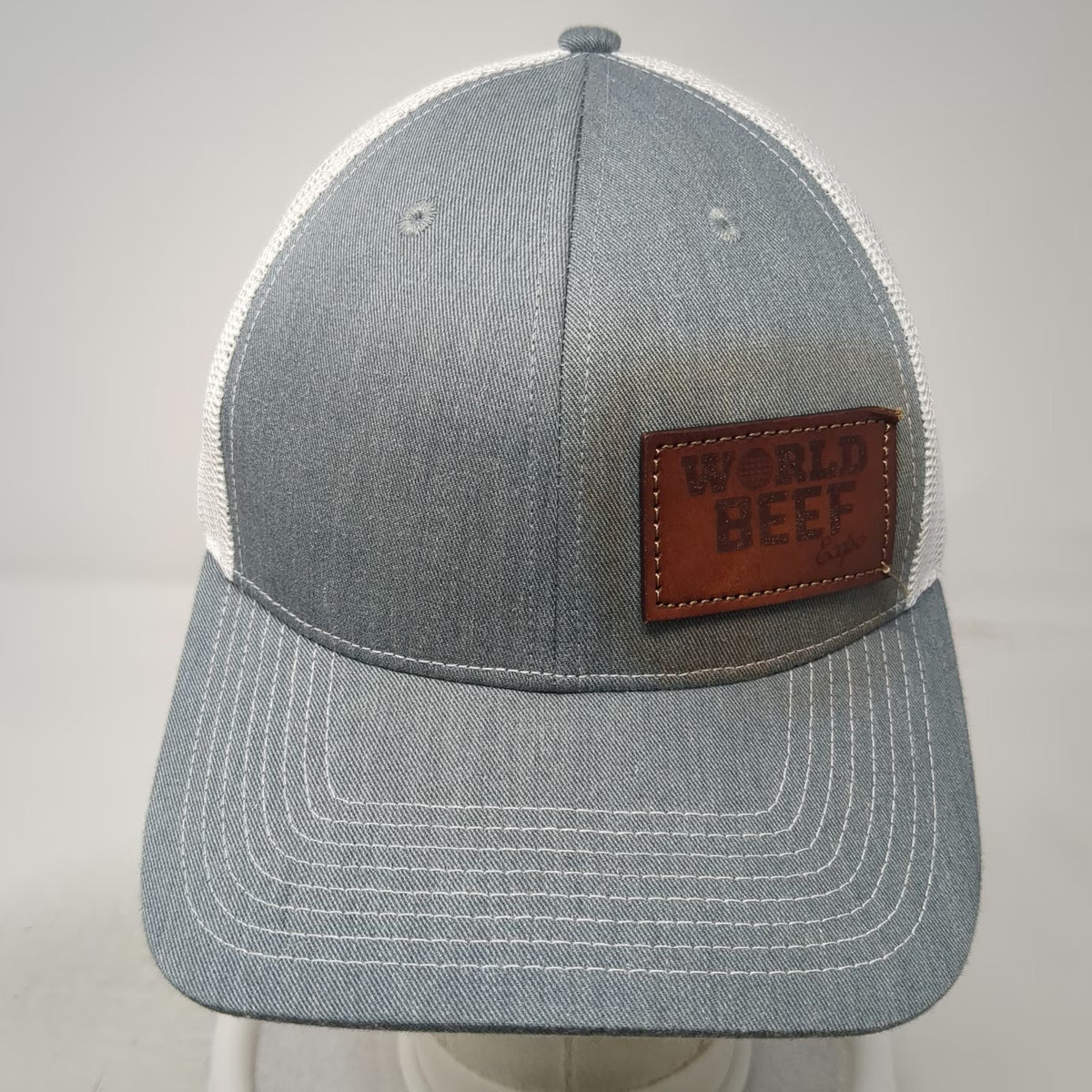 Outdoor Cap Trucker Hat Gray One Size Leather Patch World Beef Expo Mesh Back