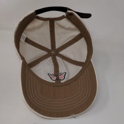 Butterfly Slideback Hat Cream OSFM Embroidered Leather Strap 6 Panel