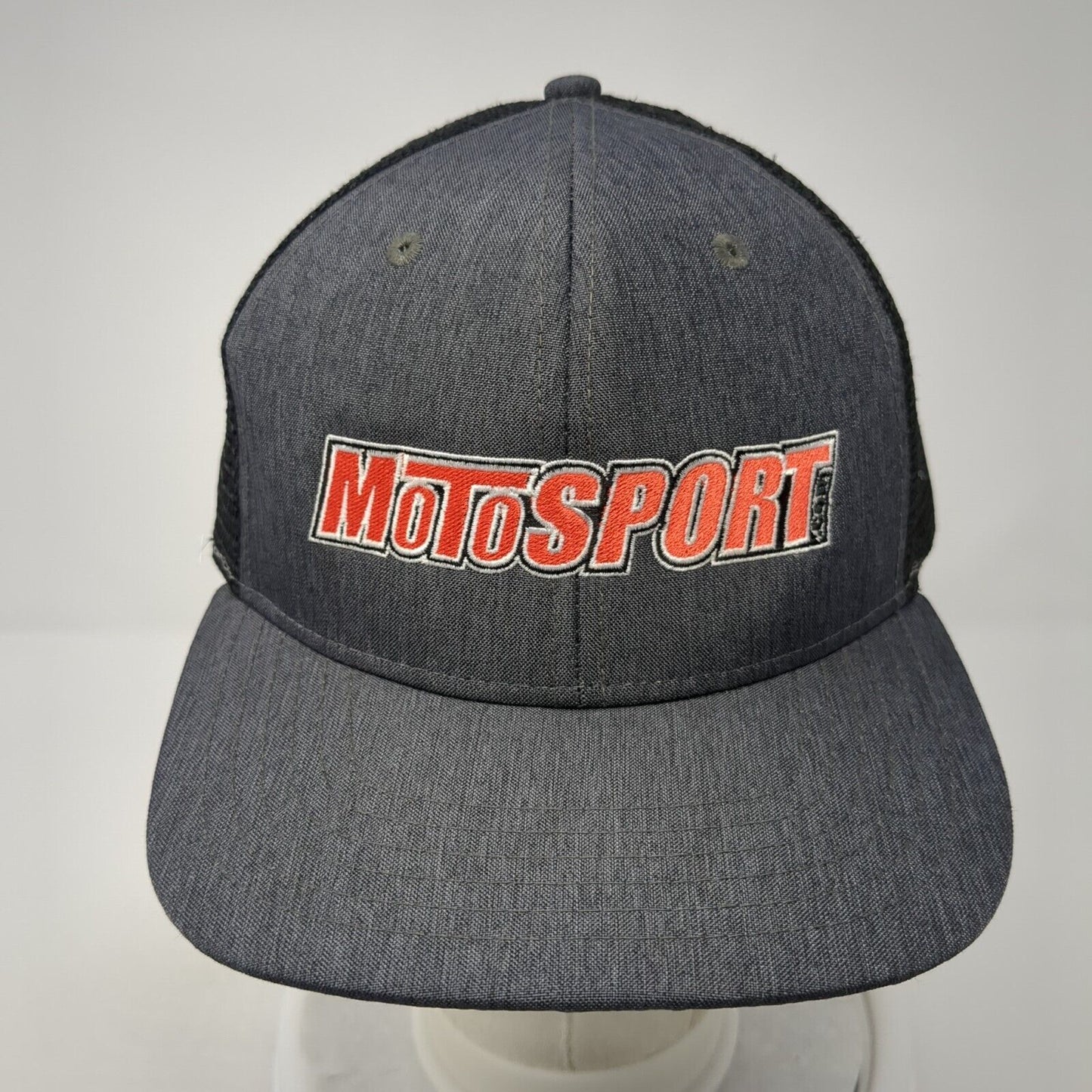 MotoSport Snapback Trucker Hat Gray One Size Mesh Back Ivory Headwear
