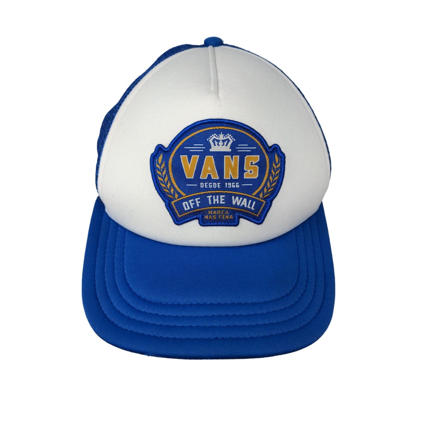 Vans Off the Wall Marca Mas Fina Snapback Mesh Back Trucker Hat Blue & White