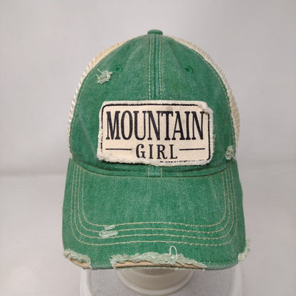Mountain Girl Snapback Trucker Hat Green OSFA Adjustable Distressed Live Happy