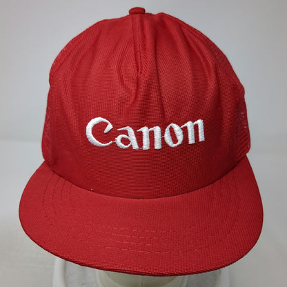 Canon Trucker Hat Red One Size Embroidered Logo Made in USA Mesh Back Snapback