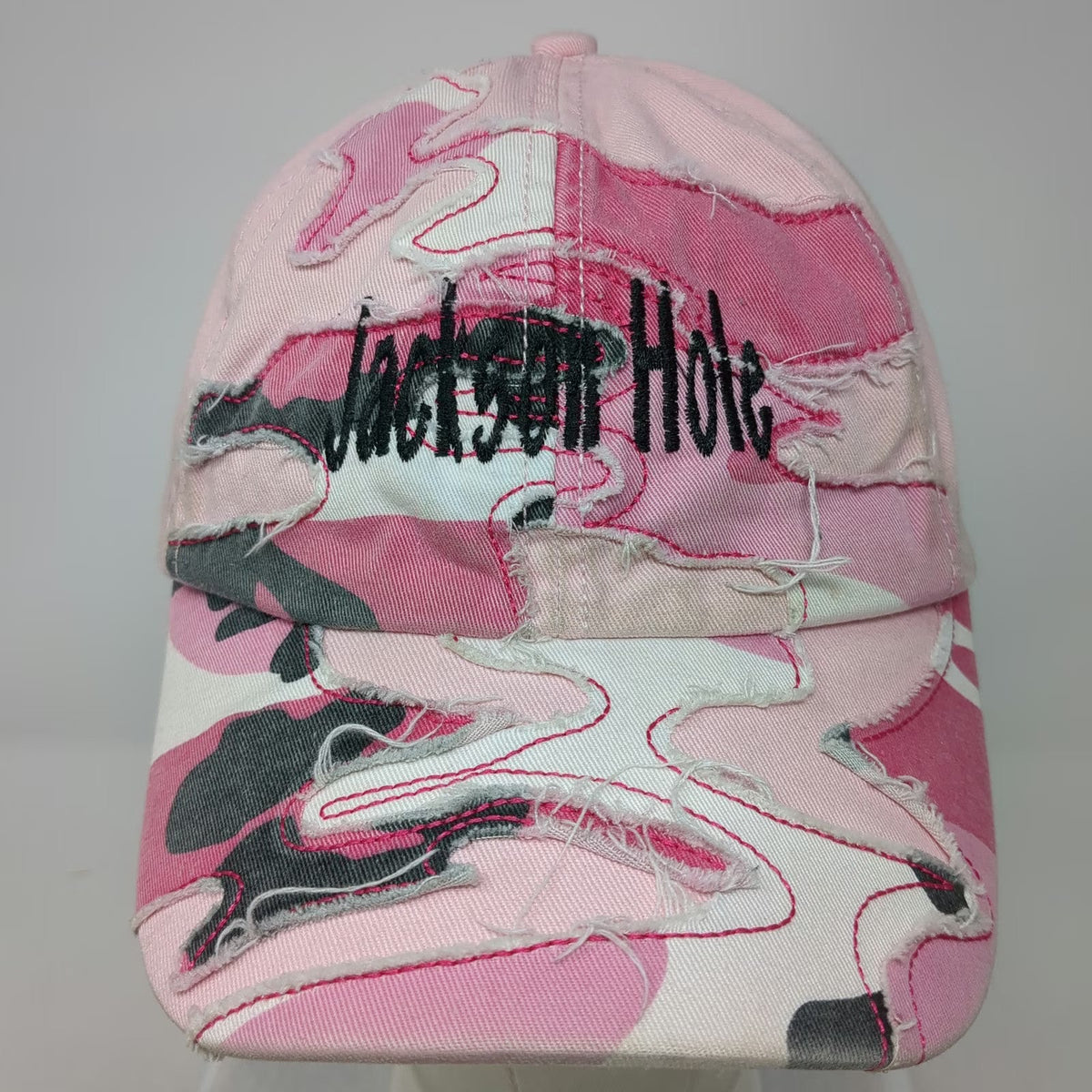 Headgear Pink Jackson Hole Camo Frayed Embroidered Baseball Cap One Size Hat