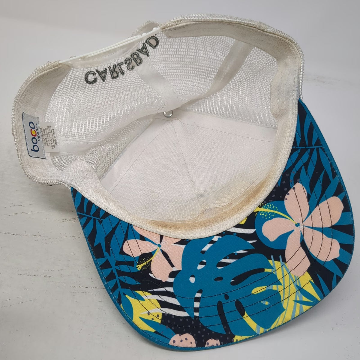 Boco Gear Trucker Hat Blue White One Size Carlsbad Marathon Tropical Floral Hat