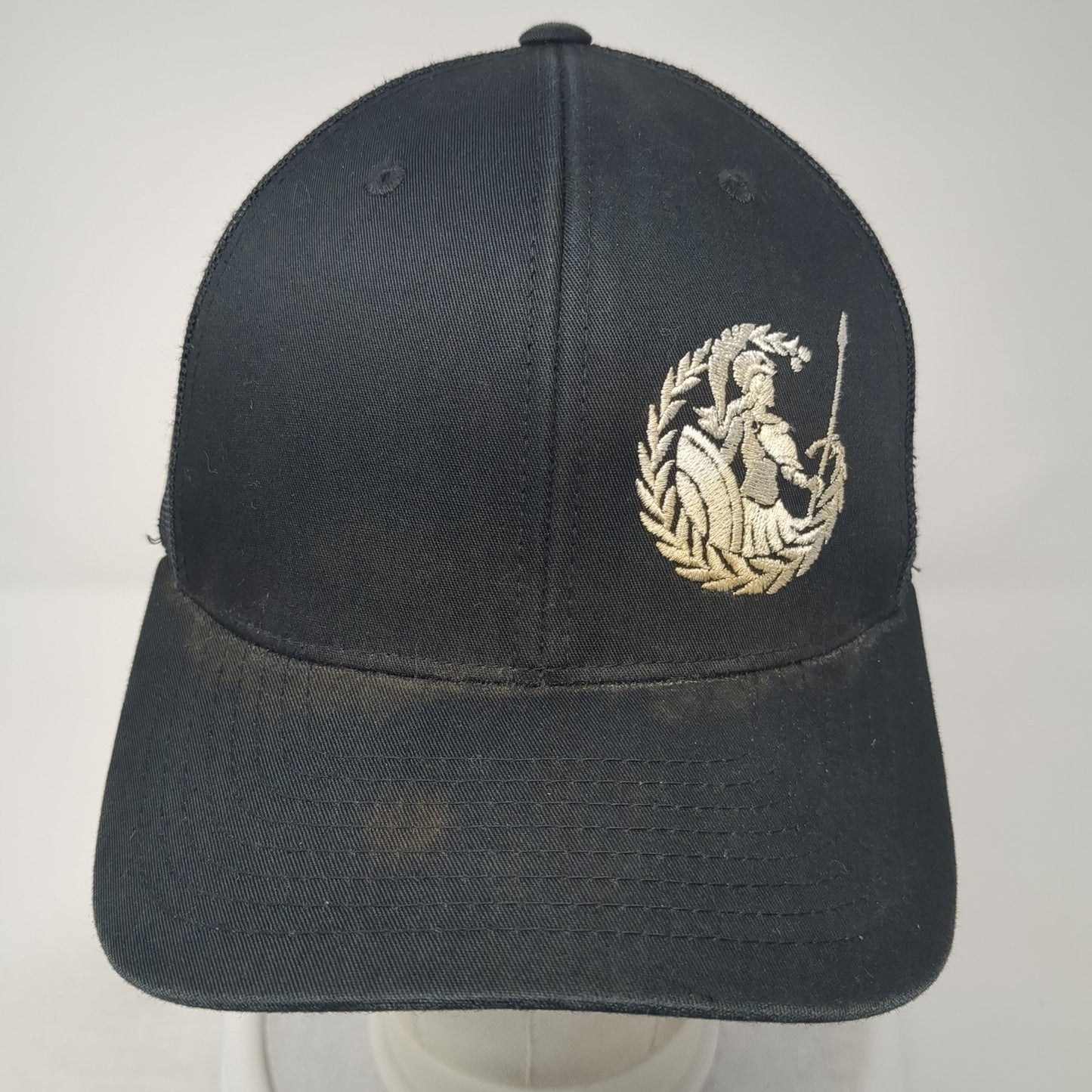 Trojan Laurel Snapback Trucker Hat Black One Size Adjustable Mesh Back Yupoong