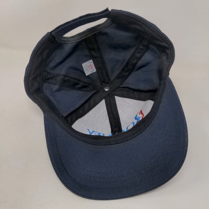 Romney Strapback Hat Blue One Size Adjustable Embroidered Logo 6 Panel