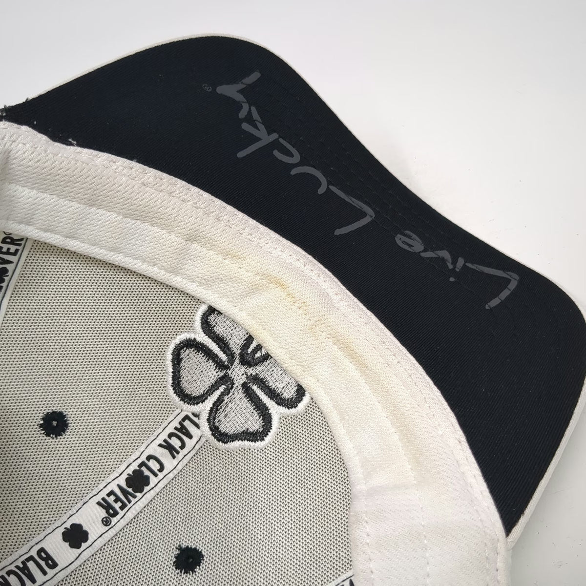 Black Clover Baseball Cap White OS Strapback Live Lucky ASG Clover Logo Hat