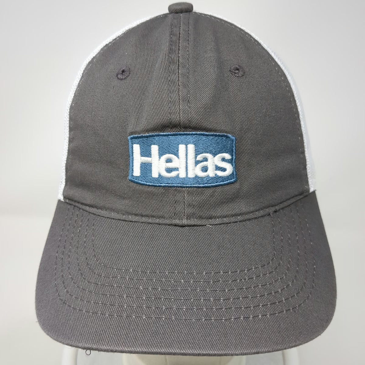 Outdoor Cap Baseball Cap Gray OS Hellas Patch Mesh Back Strapback Hat Blue Logo