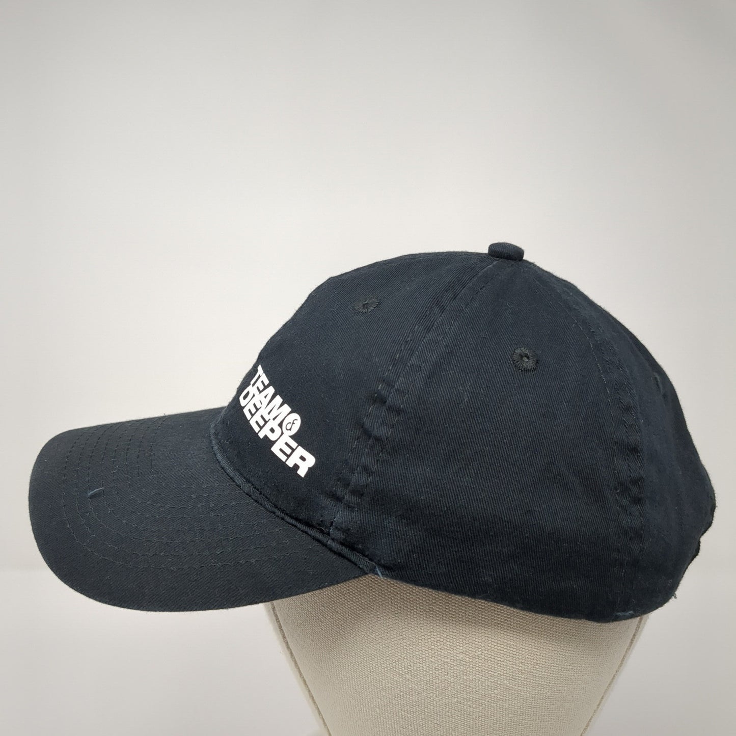 Team Deeper Strapback Hat Black Graphic Spell Out Logo 100% Cotton Adjustable