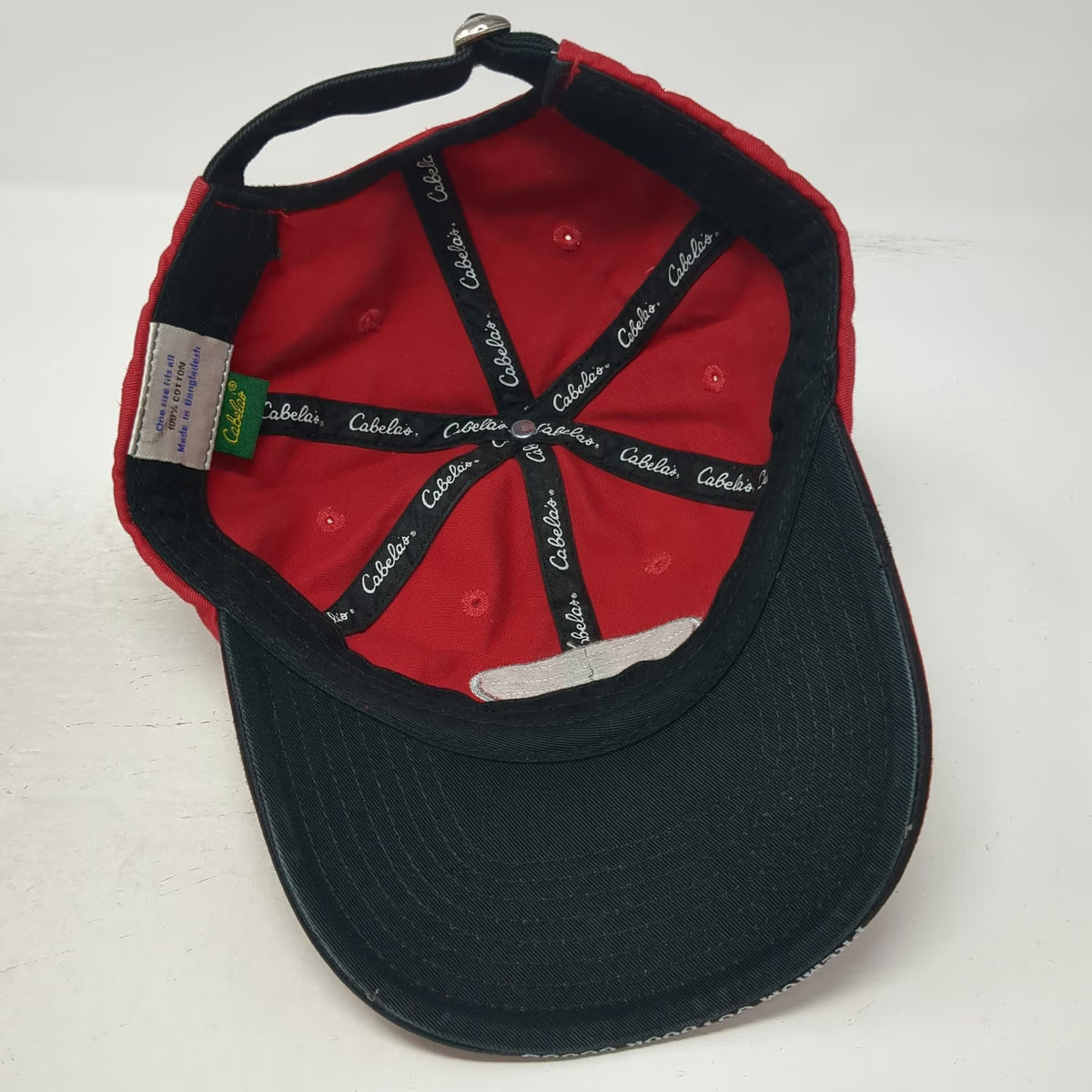 Cabela's Baseball Cap Red White Black One Size Slideback Embroidered Patch Hat