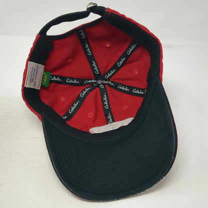 Cabela's Baseball Cap Red White Black One Size Slideback Embroidered Patch Hat