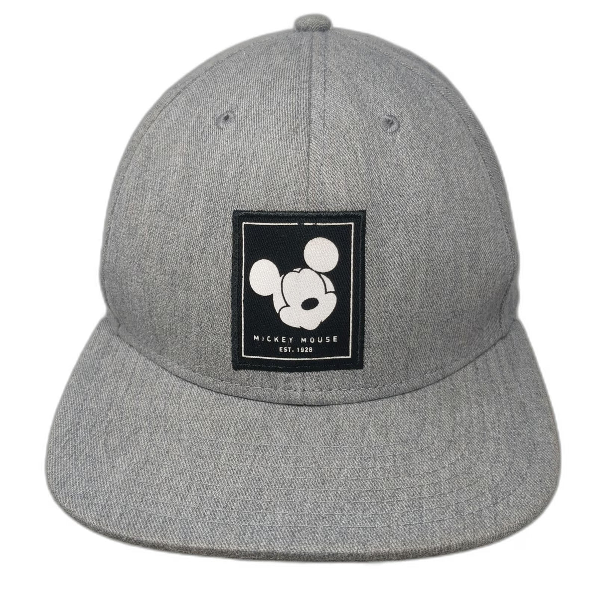 Neff Mickey Mouse Snapback Hat Gray One Size Disney Flat Brim Cotton Black Patch