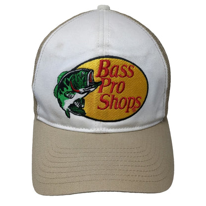Bass Pro Shops Trucker Hat Beige White One Size Mesh Back Snapback Fish Logo