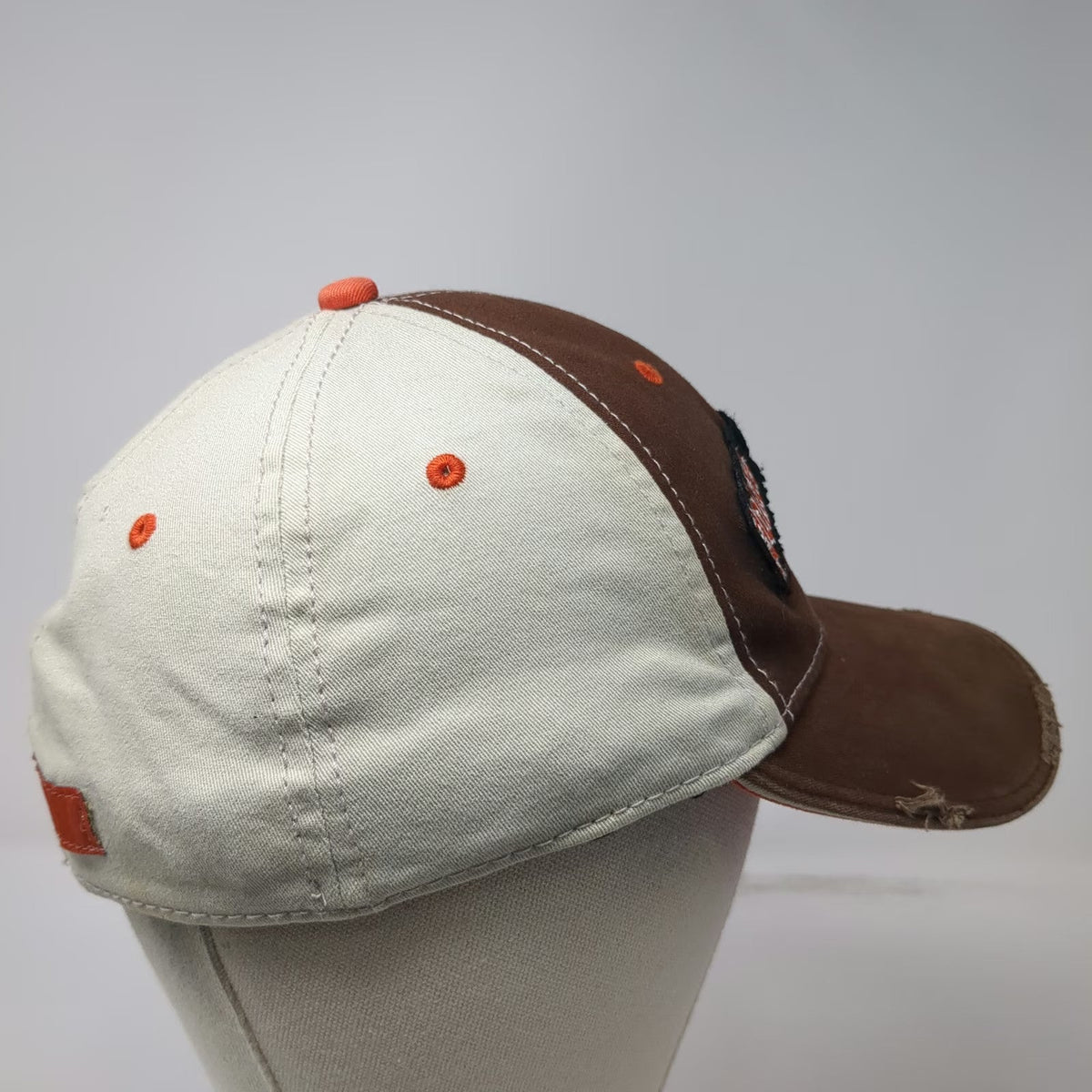 Polaris Baseball Cap Brown Beige Orange S/M Riding Co Distressed Stretch Fit Hat