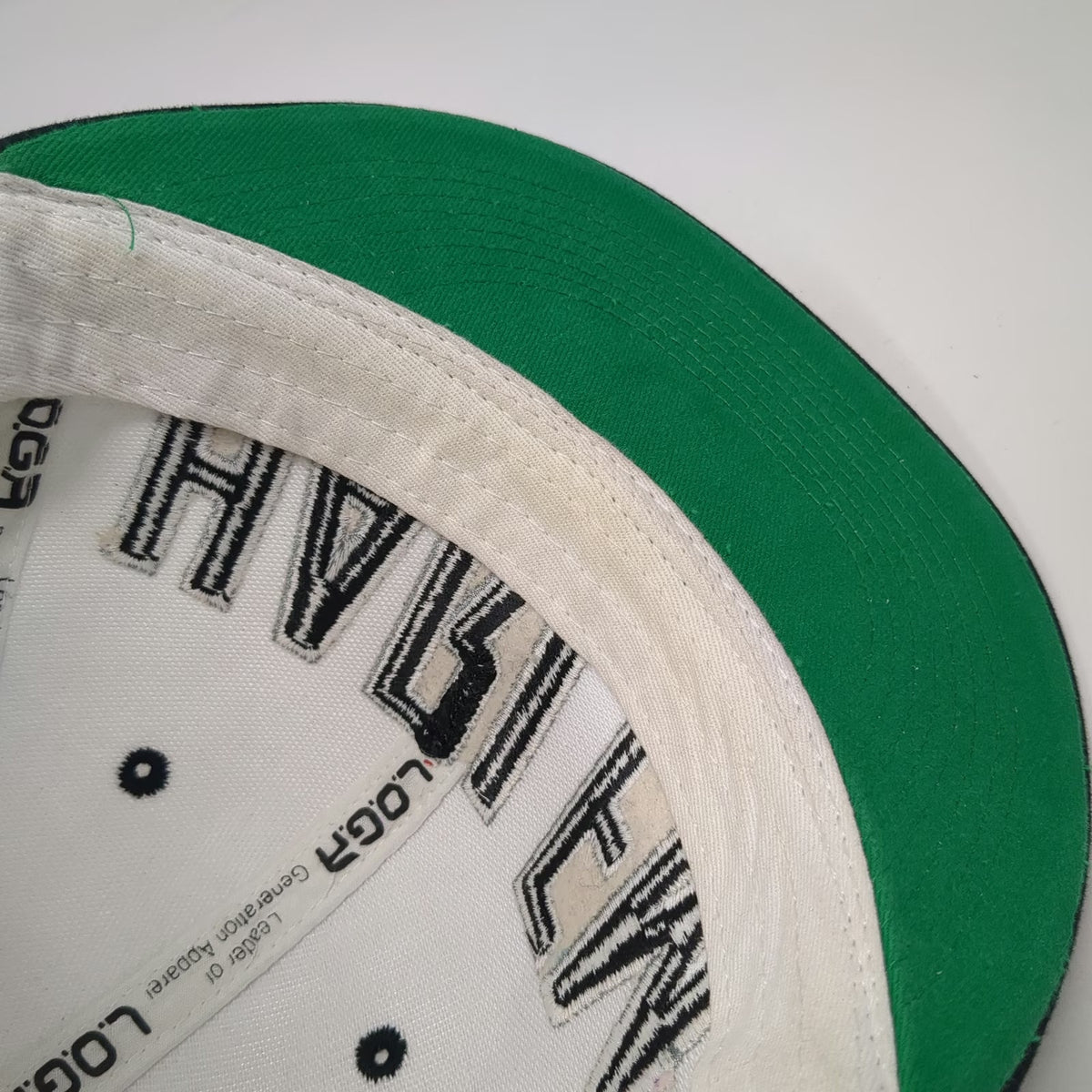 L.O.G.A. Harlem Snapback White One Size Hat Raised Embroidery Green Undervisor