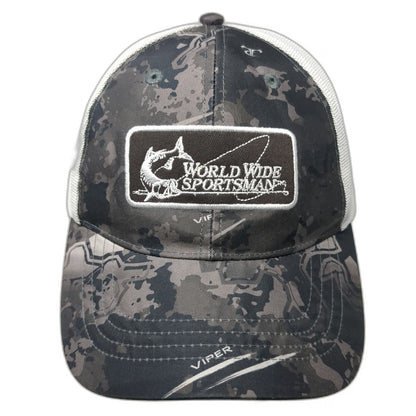World Wide Sportsman Trucker Hat Black White One Size Viper Camo Mesh Snapback