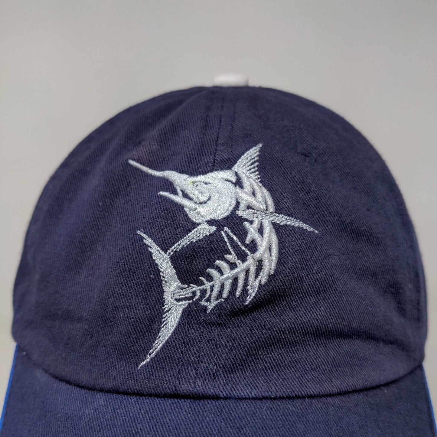 The Tackle Box Men's Strapback Hat Blue Size OSFM Embroidered Skeleton Fish Logo