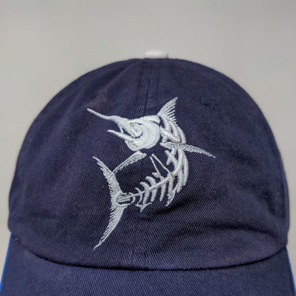 The Tackle Box Men's Strapback Hat Blue Size OSFM Embroidered Skeleton Fish Logo