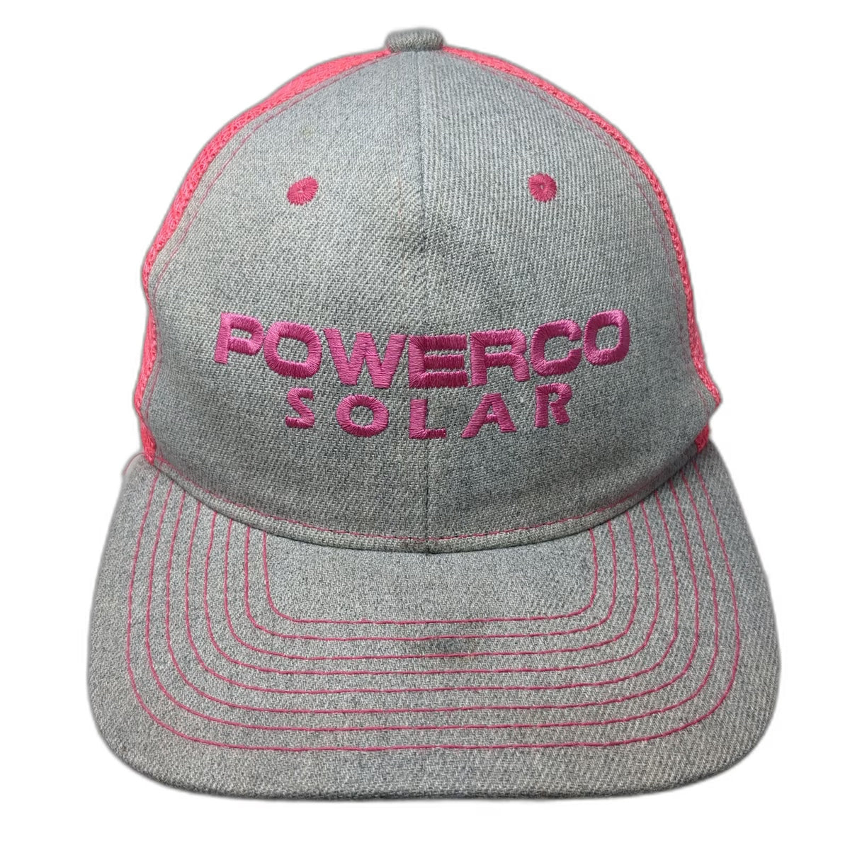Powerco Solar Trucker Hat Gray Pink One Size Mesh Back Snapback Contrast Stitch