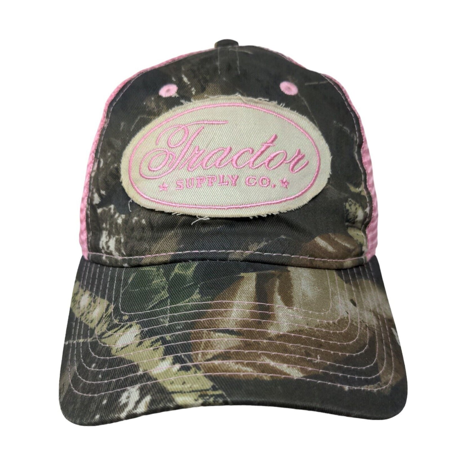 Tractor Supply Company Womens Strapback Mesh Back Hat Pink Camo Embroidered Logo