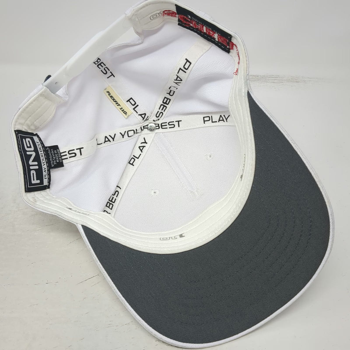 PING 5 Panel White Hat OSFM Snapback Rubber Patch Scheels Golf Gray Adjustable