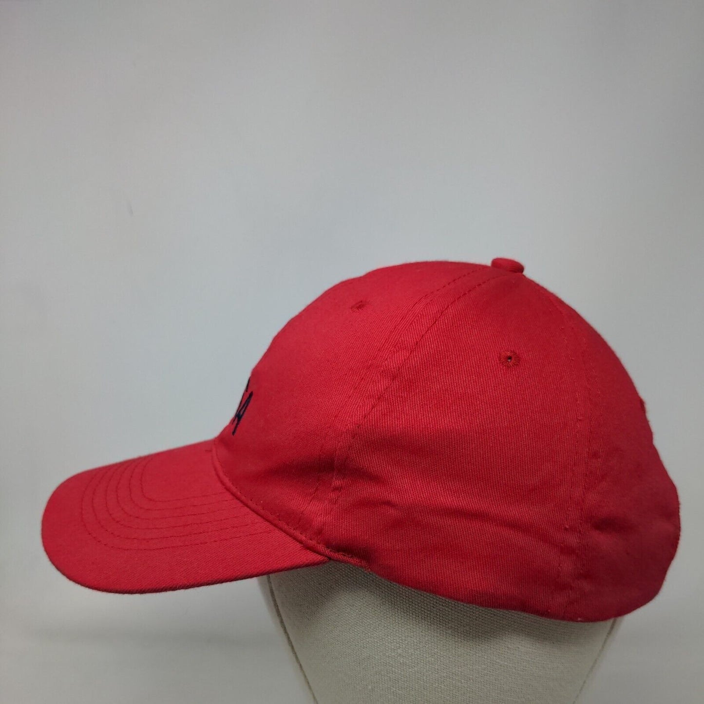 USA Strapback Hat Red OSFA Adjustable Embroidered Vented Holes 6 Panel