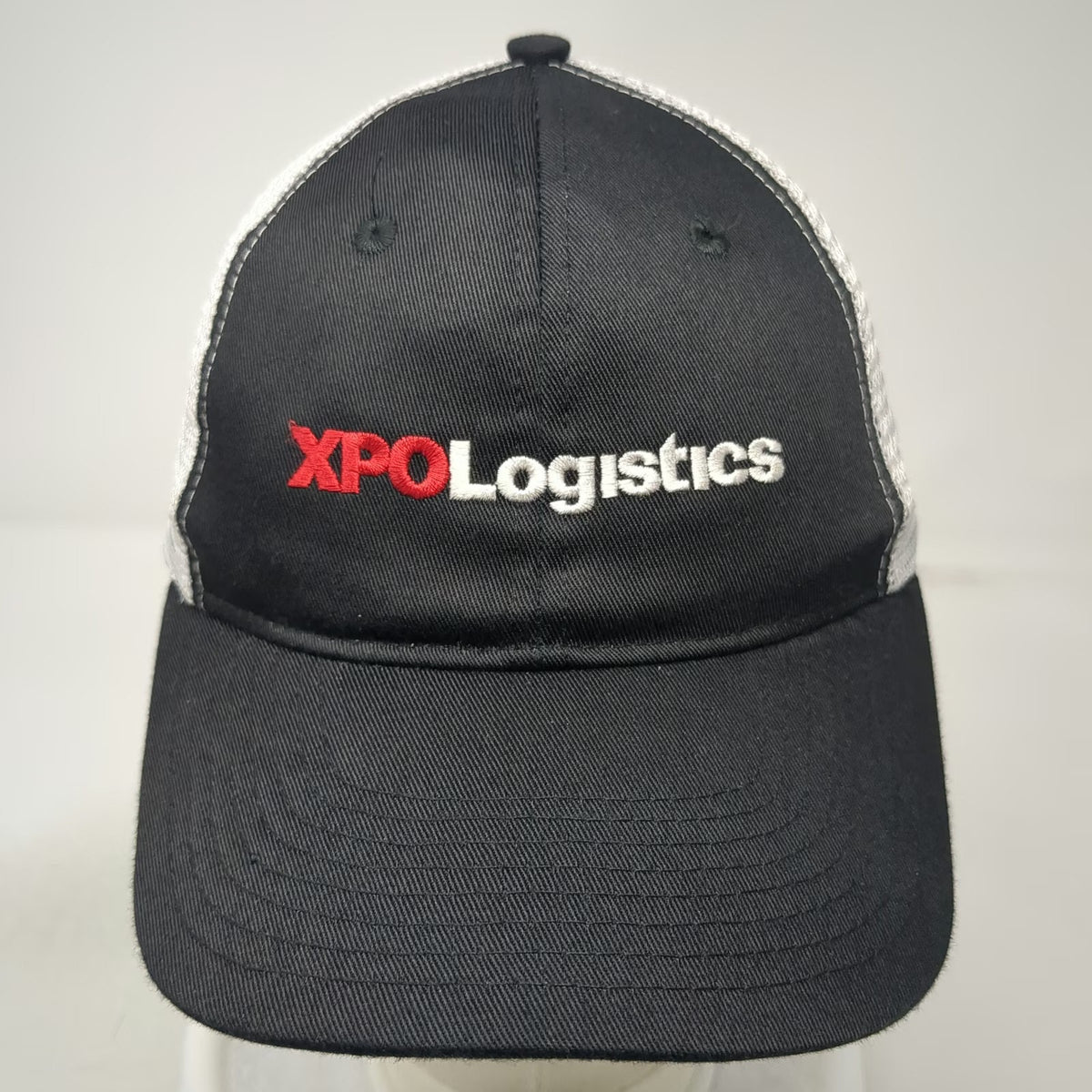 XPO Logistics Trucker Hat Black White Red One Size Mesh Back Snapback Logo Brim