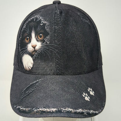 Snapback Gray One Size Distressed Denim Kitten Cat Animal Paw Prints Frayed Hat